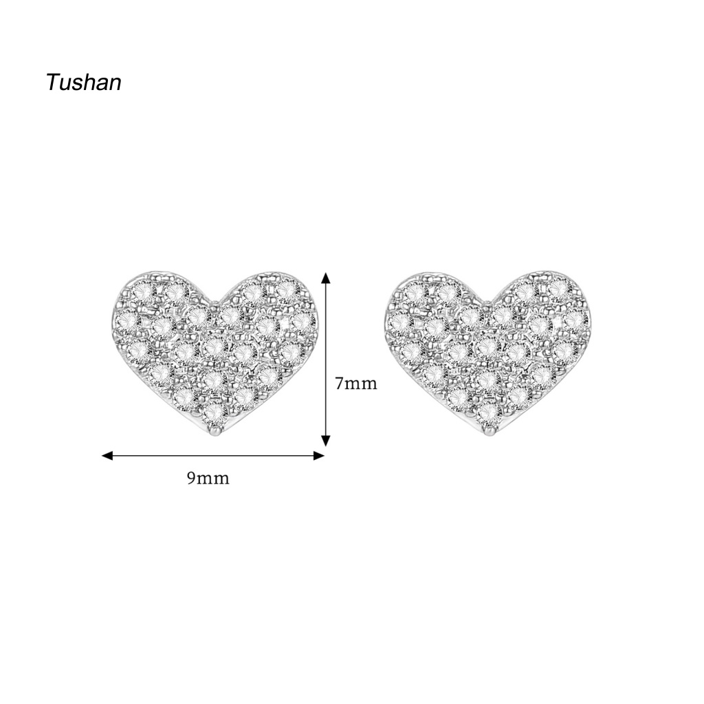 Bông Tai Hình Tròn / Trái Tim Đính Đá Zircon Đơn Giản Dành Cho Nữ