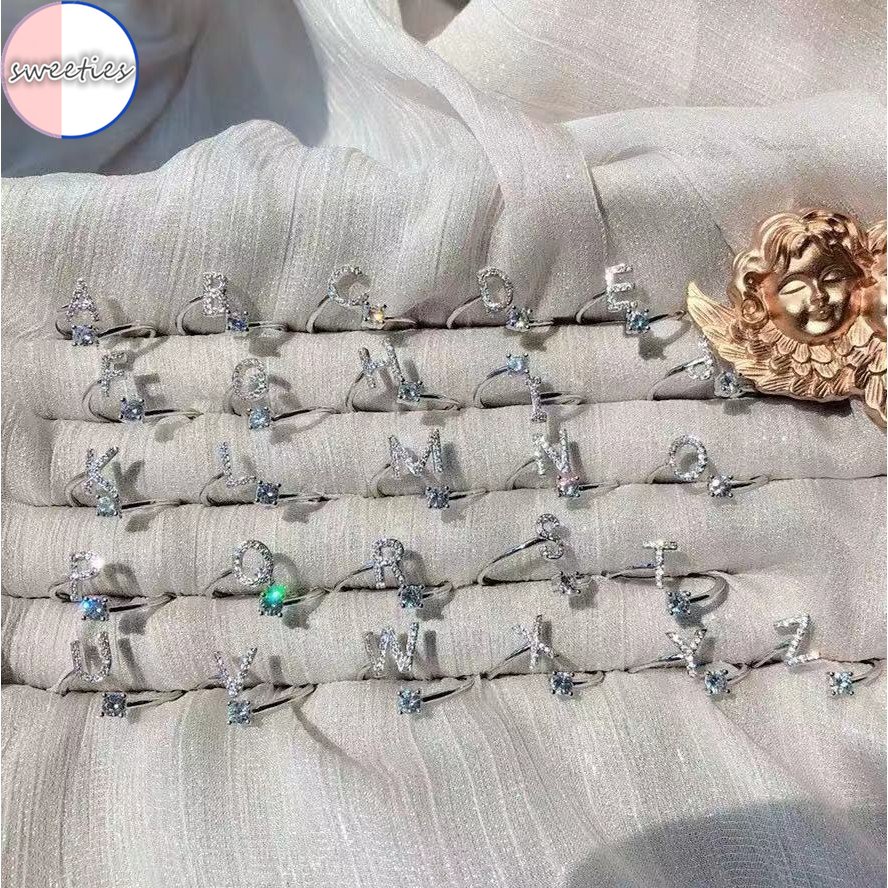 Nhẫn Kim Cương Hình 26 Chữ Cái A-Z Có Thể Điều Chỉnh Kích Cỡ