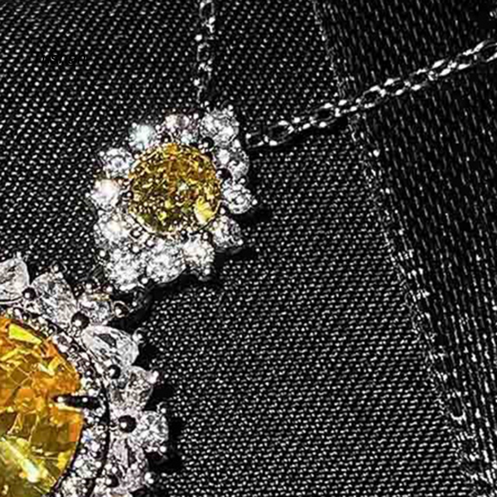 Bộ Trang Sức Mặt Đá Zircon Hình Giọt Nước Họa Tiết Hoa Xinh Xắn