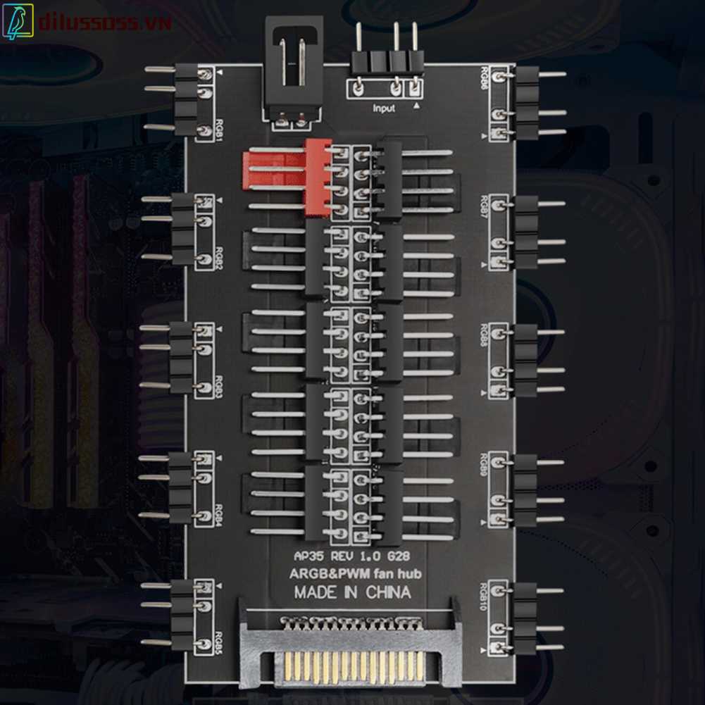 Quạt Tản Nhiệt 2 Trong 1 Hub 5V 3PIN ARGB SATA 10 Chiều Cho Máy Tính Ốp