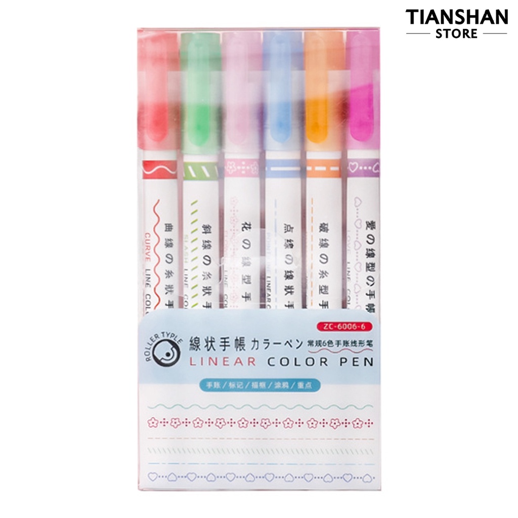 Set 6 Bút Đánh Dấu Đường Cong Nhanh Khô Nhiều Màu Sắc