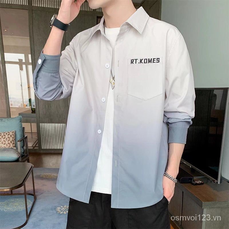Áo Sơ Mi Dài Tay Màu Gradient Phong Cách Hàn Quốc Mới Cho Nam