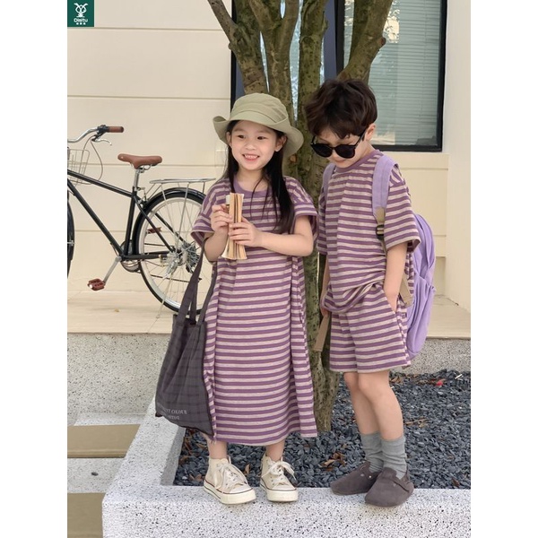 Set Đồ Mùa Hè Gồm Áo Tay Cộc Kẻ Sọc + Quần Dễ Thương Cho Bé Gái