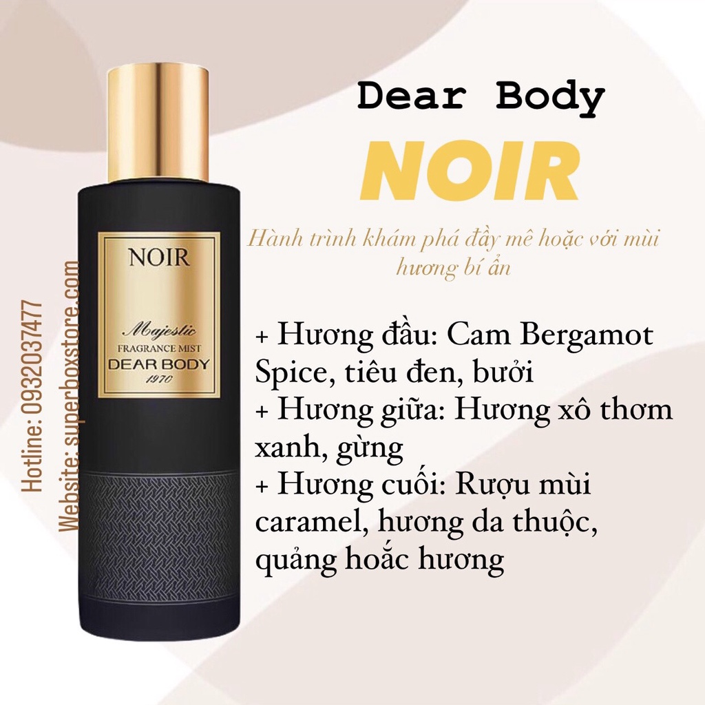 Xịt Thơm Toàn Thân Noir For Men DEAR BODY Majestic Fragrance Body Mist 270ml SB Startup