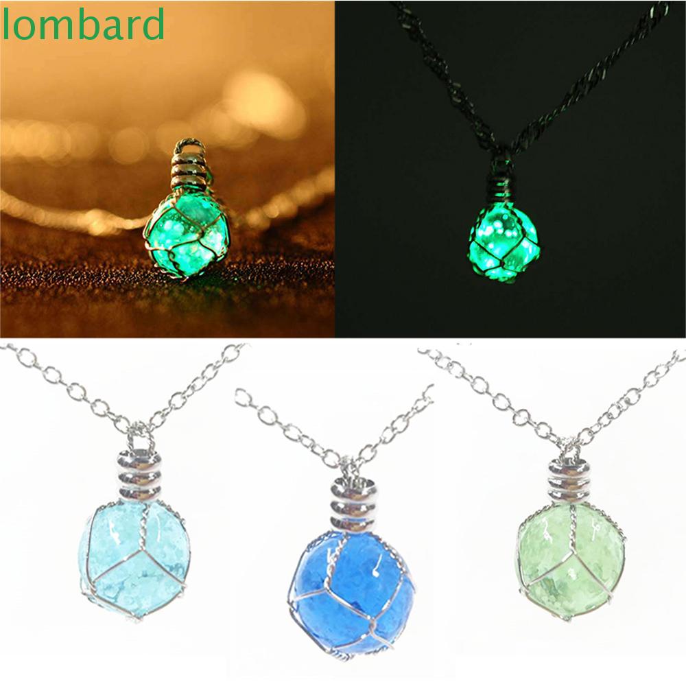 Dây Chuyền Mặt Đá Xanh Lá &amp; Xanh Dương Phát Sáng Trong Bóng Tối Phong Cách Steampunk Sang Trọng