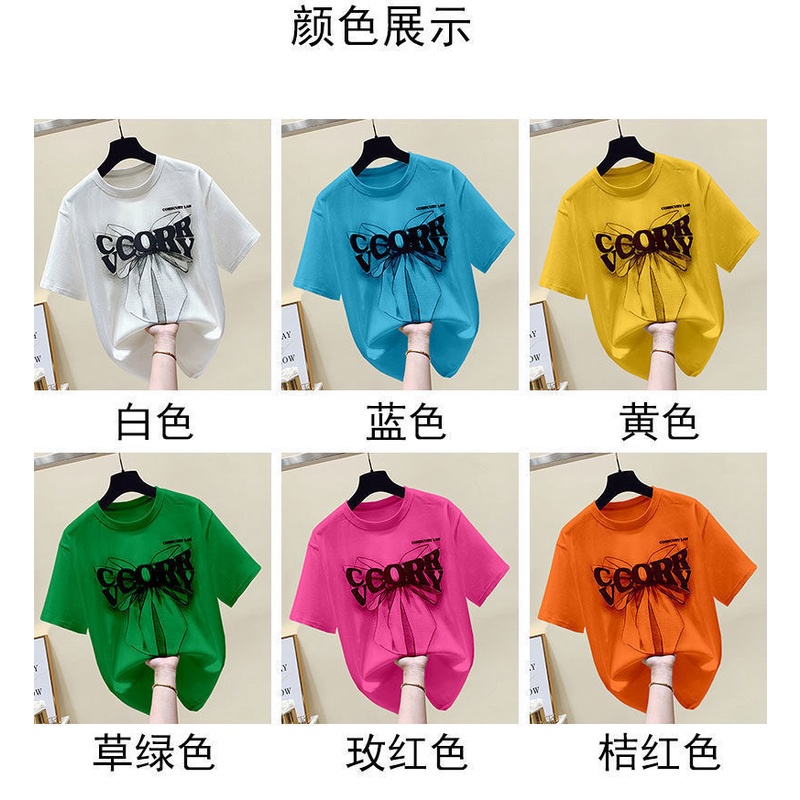 Áo Thun Cotton Ngắn Tay Dáng Rộng In Hình Nơ Phong Cách Phương Tây Thời Trang Mùa Hè 2023 Mới Cho Bé Gái