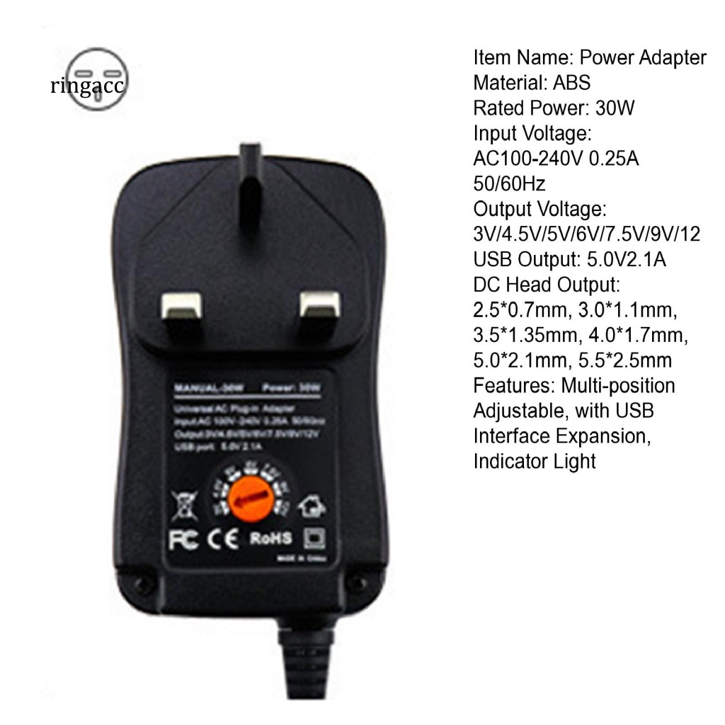 1 Bộ Chuyển Đổi Nguồn Điện 3-12V 30W AC DC Cổng USB Có Thể Điều Chỉnh Đa Năng