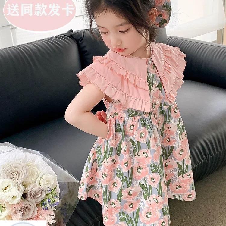 (8-28kg)Váy sát nách cổ bèo chất thô hoa phong cách tiểu thư