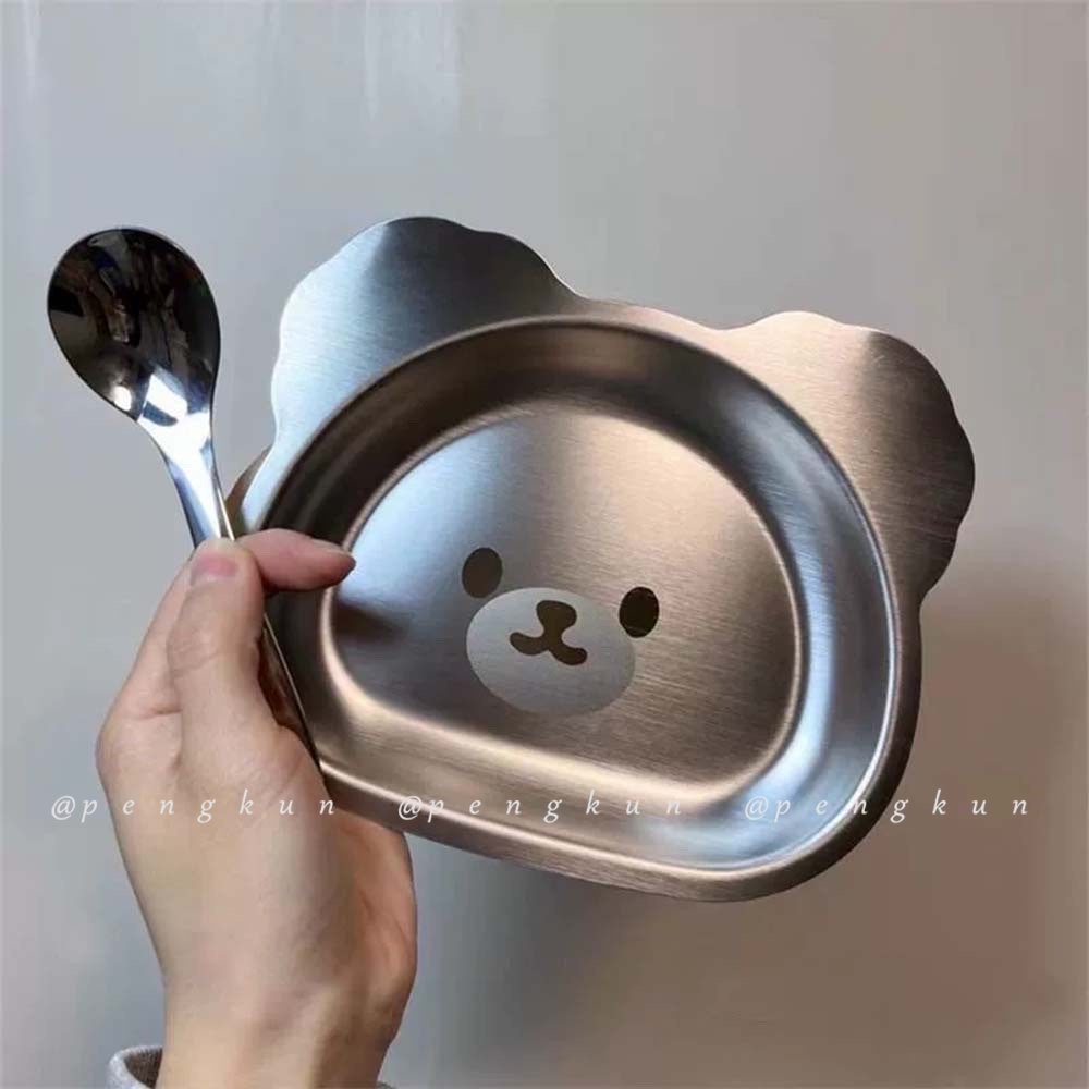 Đĩa Ăn Bằng Thép Không Gỉ 304 Dày Dặn Chống Sốc In Họa Tiết Hoạt Hình Dễ Thương Cho Bé