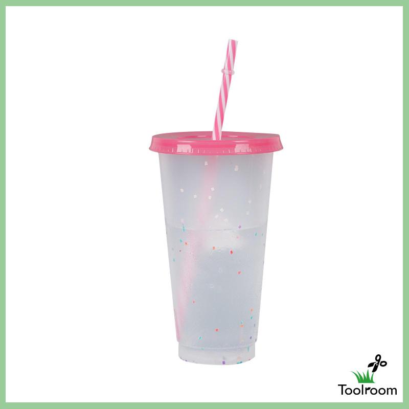 Cốc Uống Nước Trong Suốt Có Nắp Thay Đổi Màu Sắc Độc Đáo