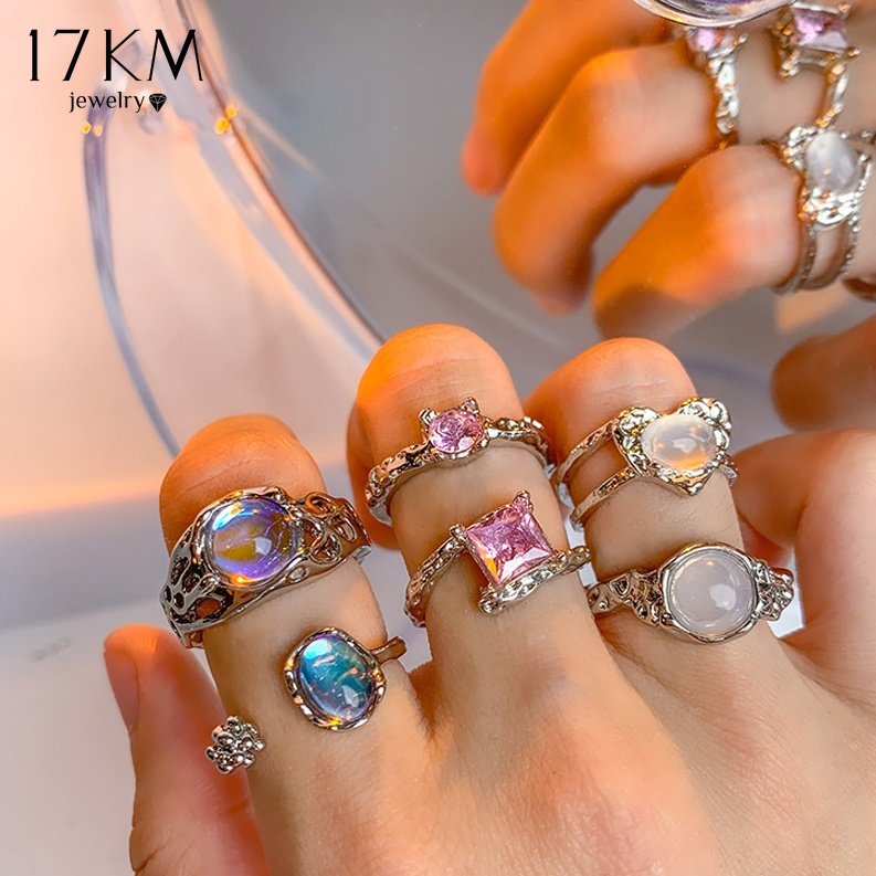 Nhẫn Hở Mạ Bạc 17KM Đính Đá Opal Hình Nơ Hồng / Trái Tim Thanh Lịch Cho Nữ