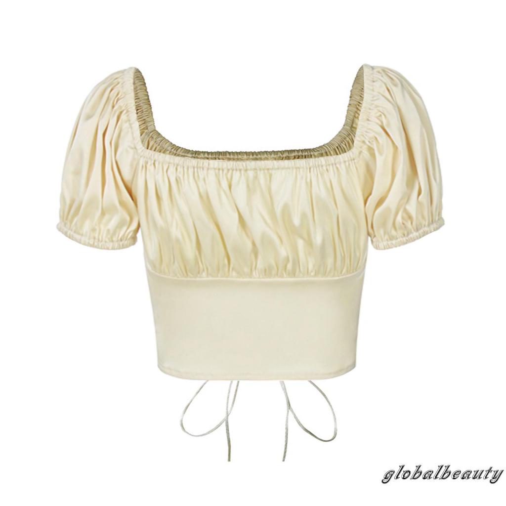 Áo Thun Tay Phồng Hở Rốn Màu Trơn Thời Trang Dành Cho Nữ