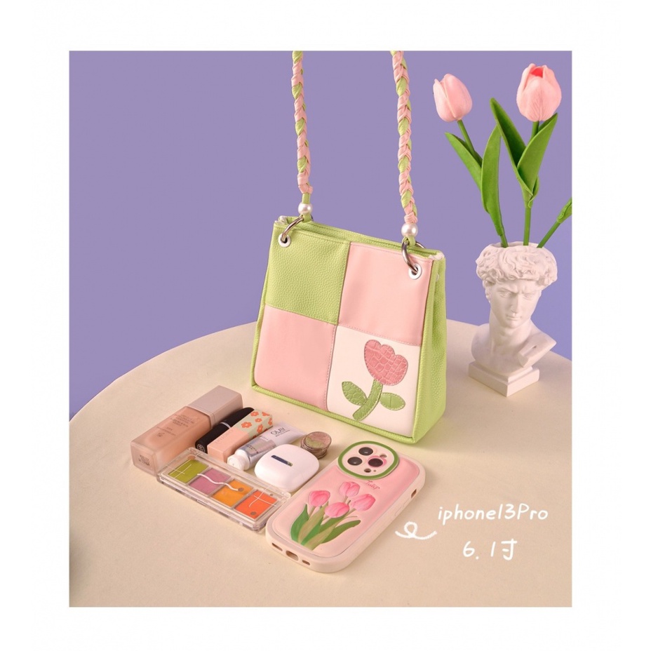 Túi Đeo Vai Hình Vuông Cỡ Nhỏ Màu Kẹo Tương Phản Khóa Nam Châm Thời Trang Nhật Bản Cho Nữ