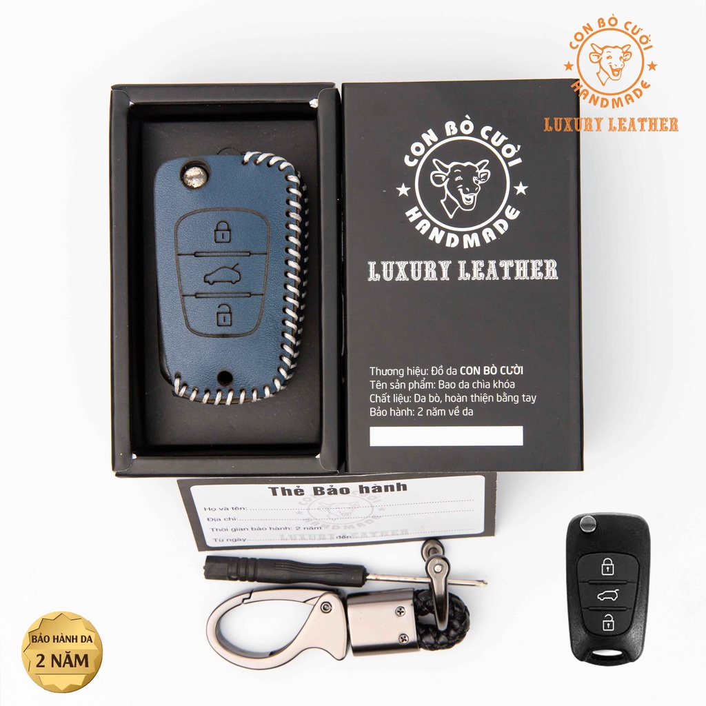 Bao Da Chìa Khóa Kia Gập nhỏ 3 nút Morning, Forte, Carent, Da Bò Thật 100%. Bảo Hành Da 2 Năm
