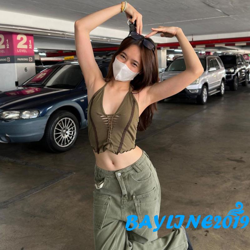 Áo Croptop Dây Chéo Màu Sắc Tương Phản Thời Trang Dành Cho Nữ