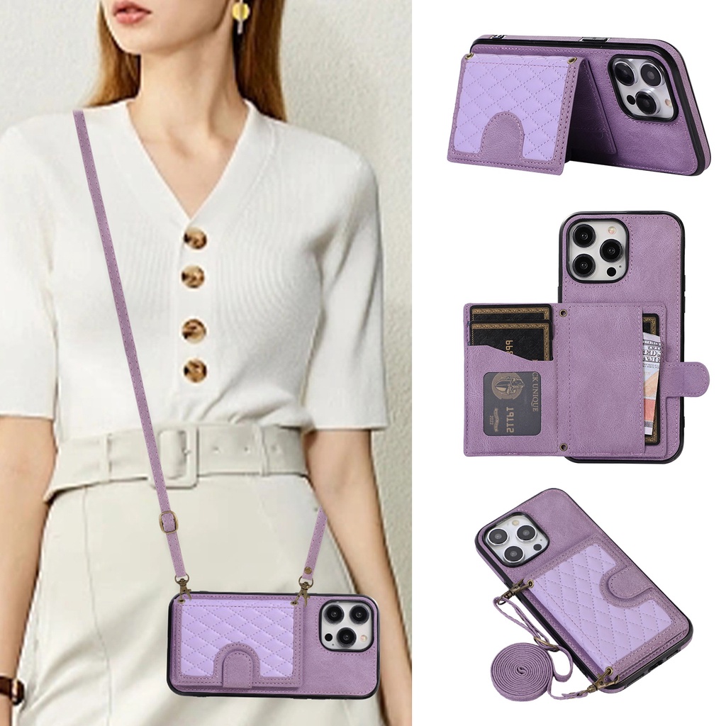 Cho iphone 15 pro max 15 pro 15 plus 14 pro max 13 Giá Đỡ Bao Da Điện Thoại Dạng Ví Có Ngăn Đựng Thẻ Và Dây Đeo Chéo