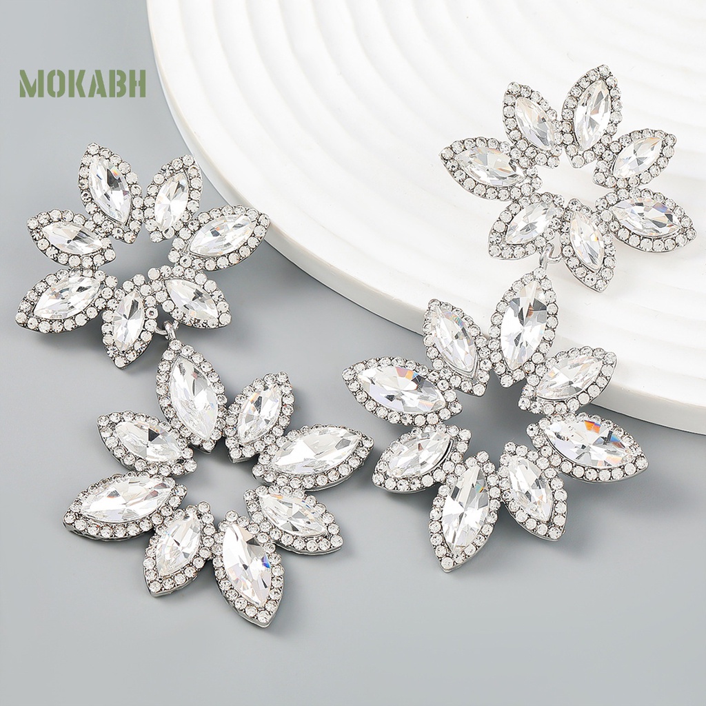 1 Đôi Bông Tai Nhiều Lớp Hình Hoa Lá Đính Đá Sang Trọng