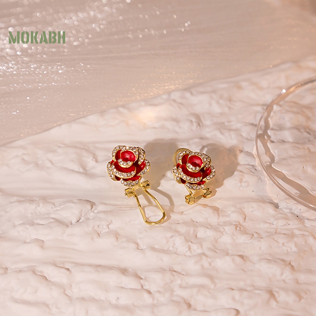 1 Đôi Bông Tai Hình Hoa Hồng Bằng Hợp Kim Phong Cách Vintage Thanh Lịch Thời Trang