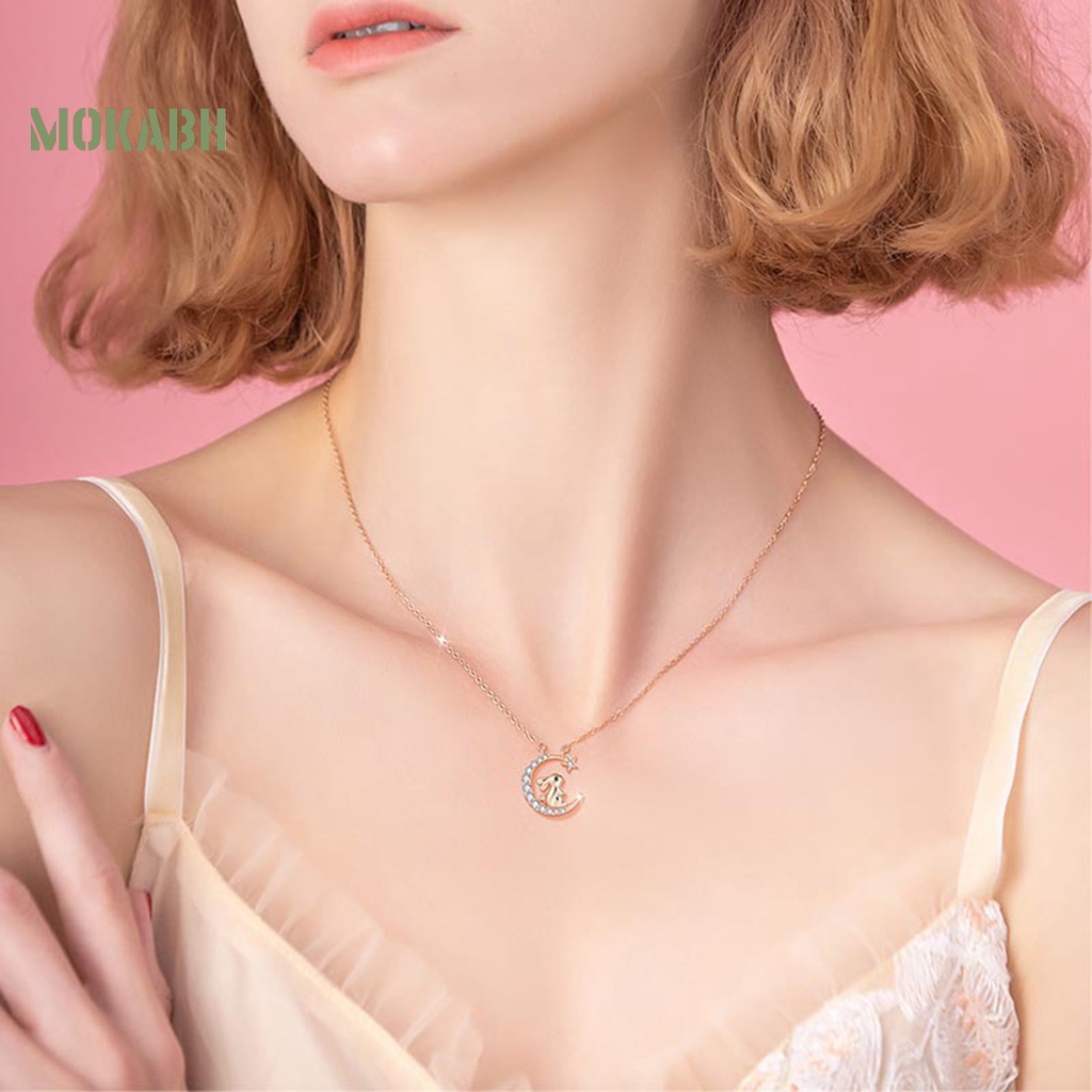 [Mới] Vòng cổ Mặt Hình Thỏ Ngôi Sao Mặt Trăng Đính Đá Không Gây Dị Ứng Thanh Lịch Thời Trang Cho Nữ