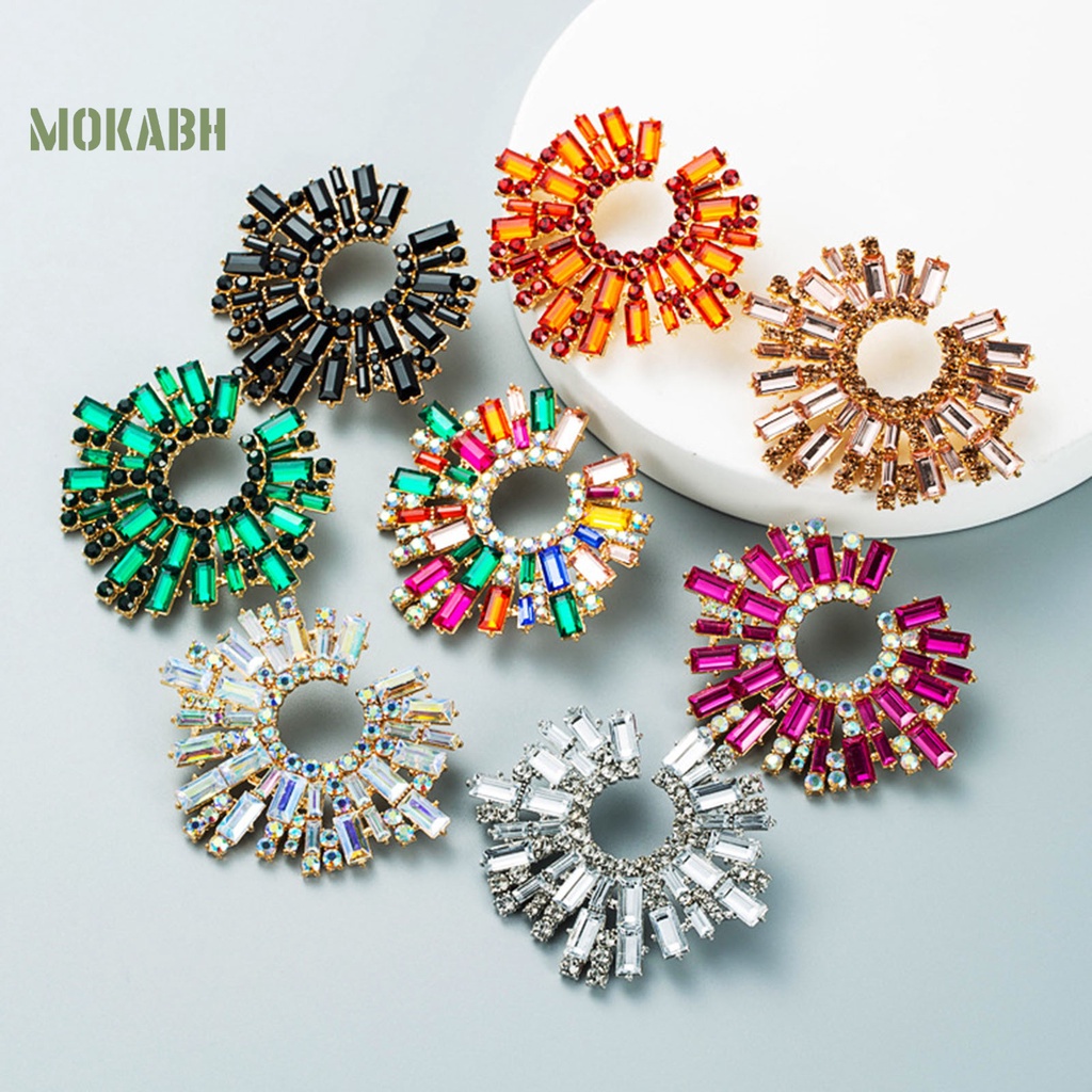 1 Đôi Bông Tai Hoa Hướng Dương Đính Đá Nhiều Màu Phong Cách Bohemian