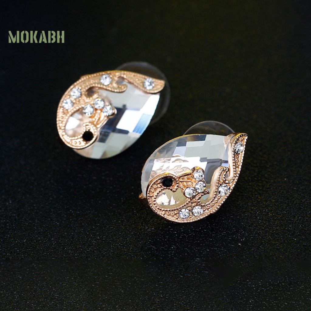 1 Bộ Vòng cổ + Nhẫn + Bông Tai Hình Chim Công Bằng Hợp Kim Đính Đá Sang Trọng