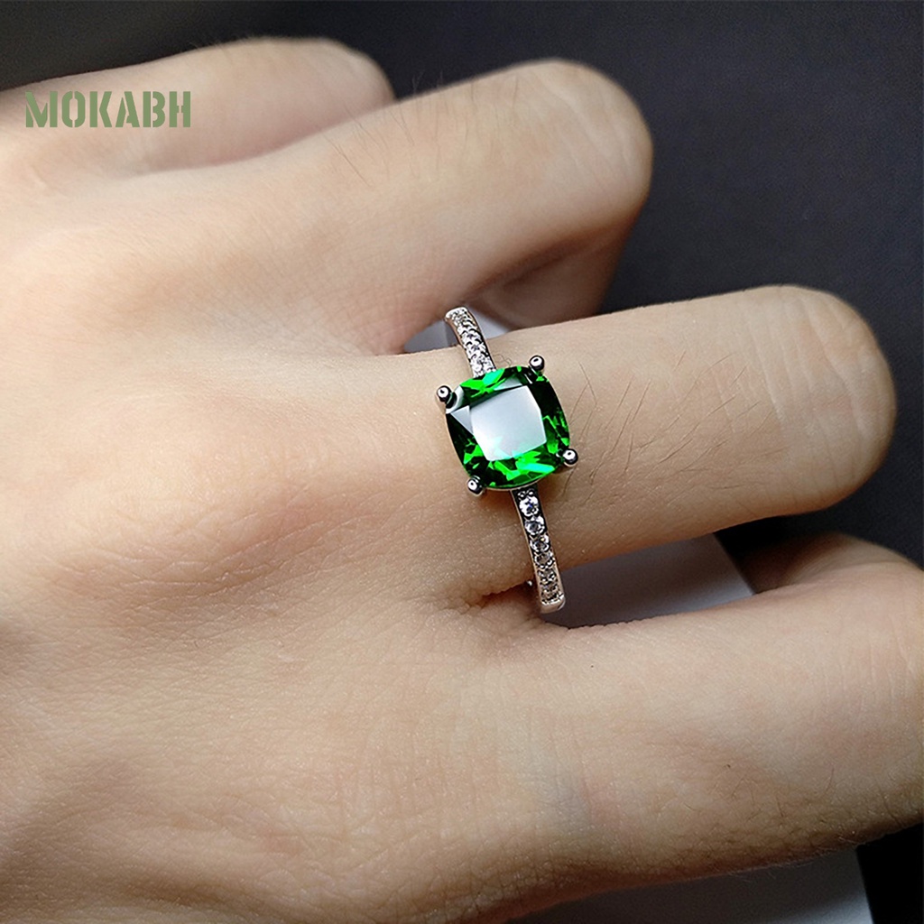 Nhẫn Cưới Mỏng Đính Đá Zircon Hình Vuông Sang Trọng Cho Nữ