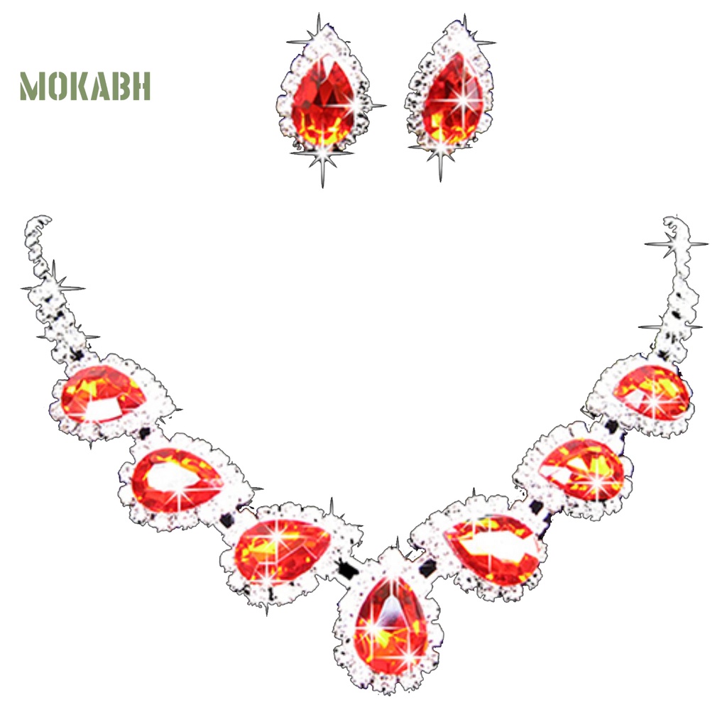 Bộ Vòng cổ + Bông Tai Hình Giọt Nước Đính Đá Pha Lê Sang Trọng