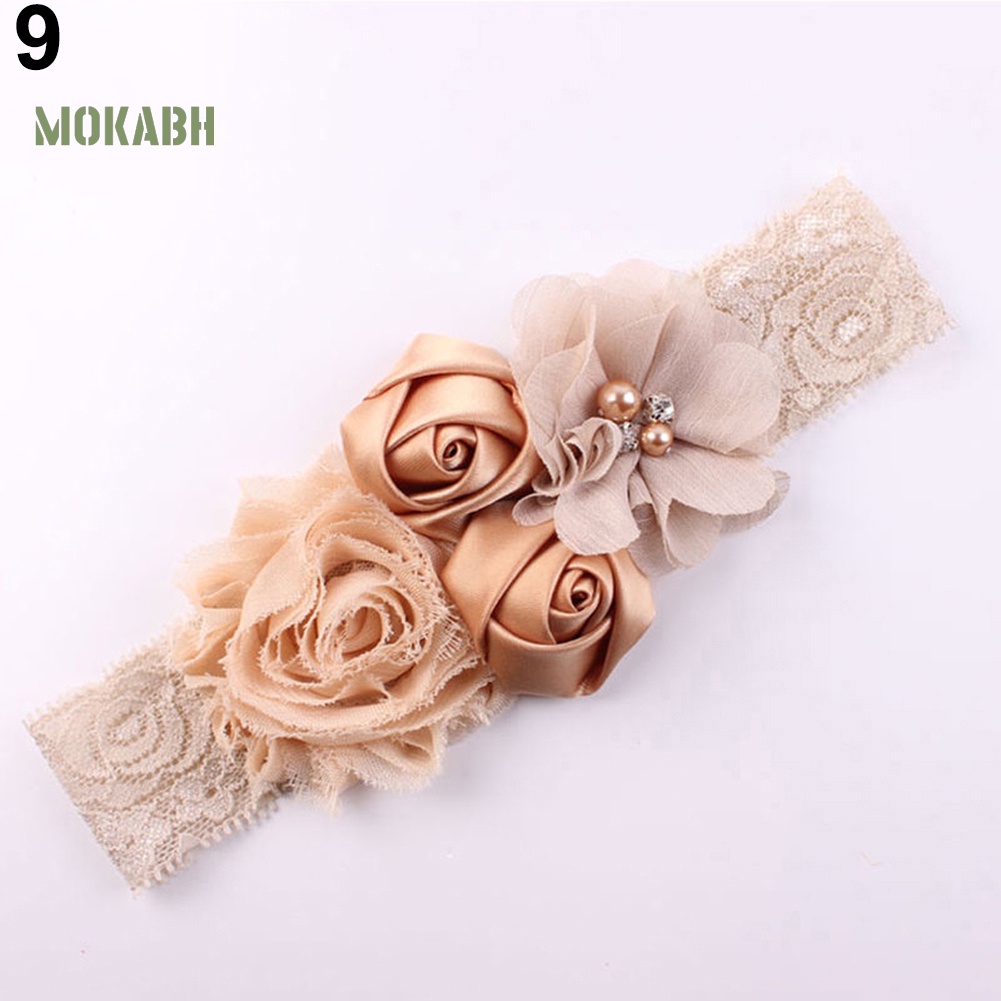 Băng Đô Ren Hoa Hồng Đính Hạt Xinh Xắn Cho Bé Sơ Sinh