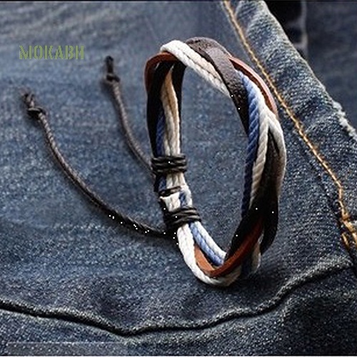 Vòng Tay Giả Da Bện Dây Thời Trang Punk Unisex