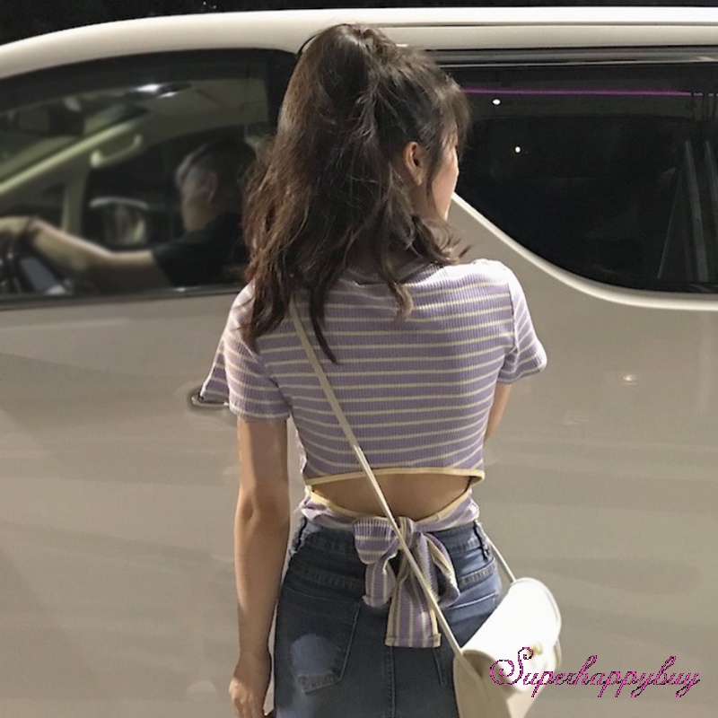 Áo Thun Croptop Tay Ngắn Cổ Tròn Dáng Ôm Thời Trang Cho Nữ