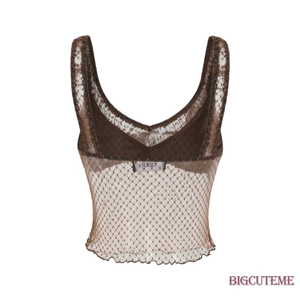 Áo Croptop Không Tay Cổ Chữ V Họa Tiết Chấm Bi Phối Ren Thời Trang Mùa Hè Cho Nữ