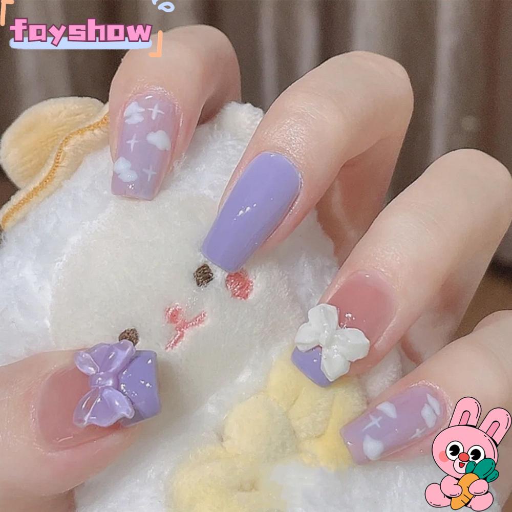 Hộp 24 Móng Tay Giả Đầu Tròn / Vuông / Trái Tim Che Phủ Toàn Diện