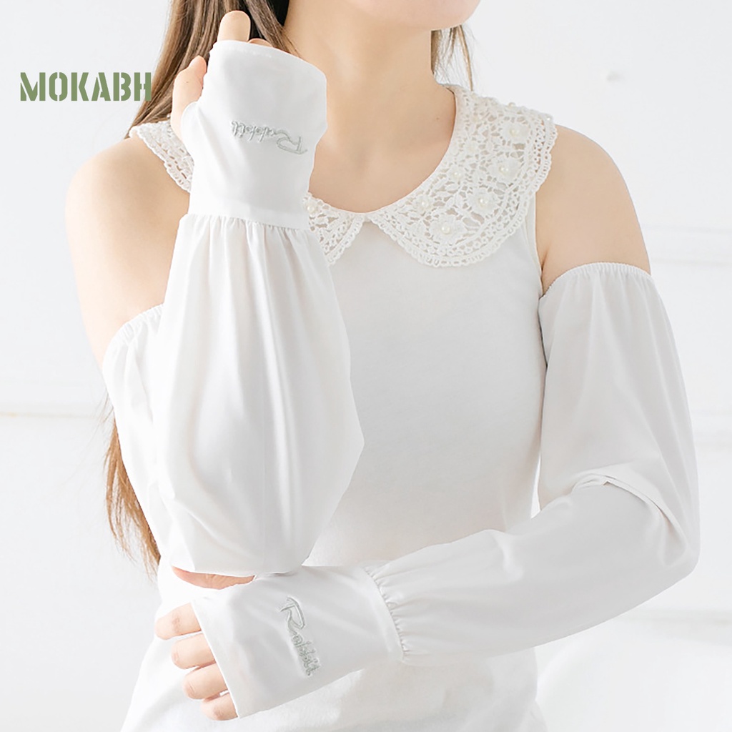 1 Cặp Găng Tay Chống Nắng Bằng Lụa Lạnh Dáng Rộng Co Giãn Thêu Họa Tiết Thời Trang Mùa Hè