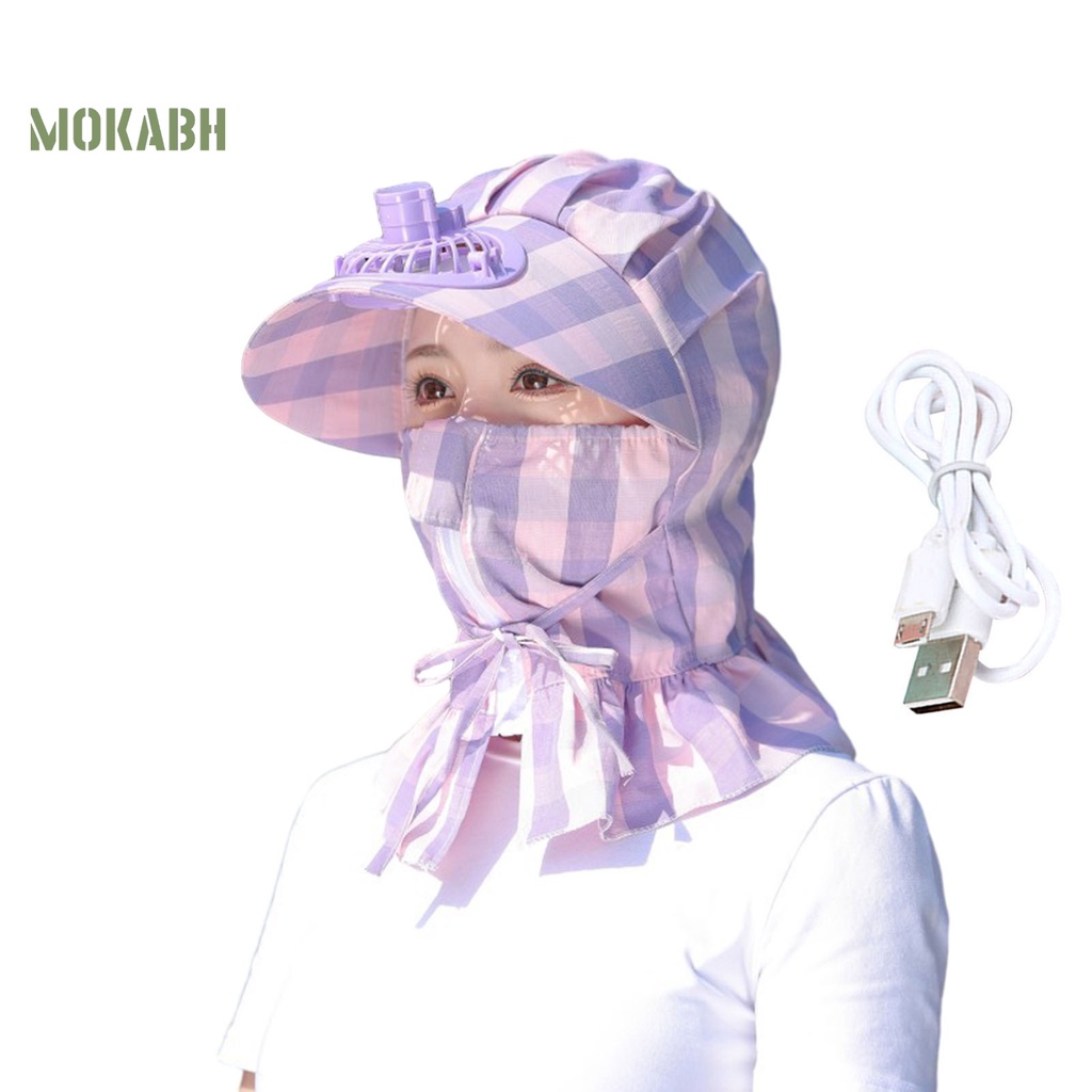 [Mok Abh] Mũ Quạt Làm Mát Vành Rộng Chống Tia UV Có Khóa Kéo In Họa Tiết Hình Học Dành Cho Nữ