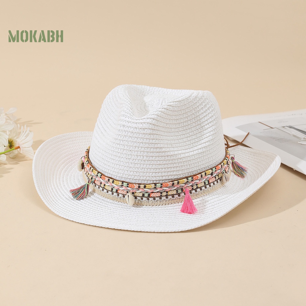 [Mok Abh] Mũ Cói Chống Nắng Vành Rộng Không Xù Lông Nhiều Màu Sắc Phong Cách Bohemia Thời Trang Cho Nam Và Nữ