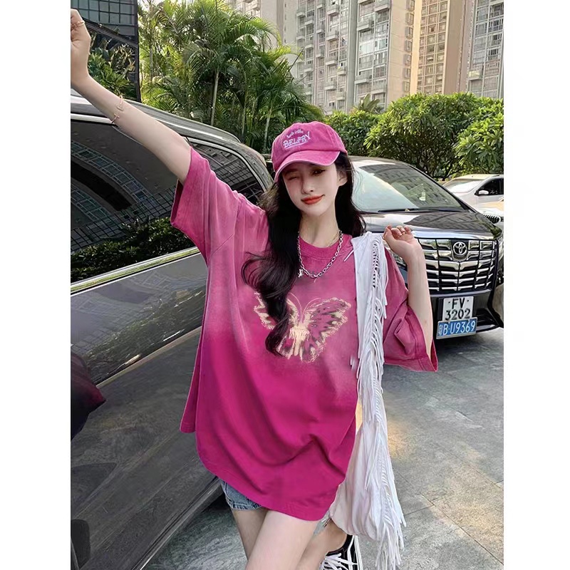 Áo Thun Tay Ngắn Cổ Tròn In Họa Tiết Màu gradient Thời Trang Mùa Hè Mới Cho Nữ