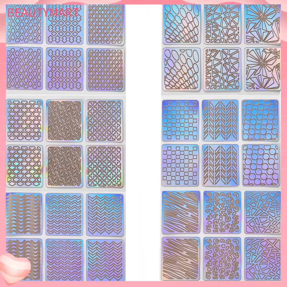 Set 12 Tấm Khuôn Trang Trí Móng Tay Nghệ Thuật Họa Tiết Kẻ Sọc Lượn Sóng