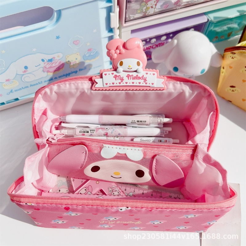 SANRIO Hộp Đựng Bút Chì Nhiều Ngăn Sức Chứa Lớn Có Khóa Kéo In Họa Tiết Hoạt Hình Cinnamon Kuromi Dễ Thương Cho Bé