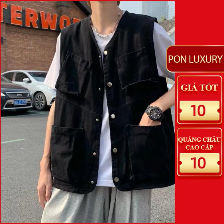 Áo khoác gi lê nam kaki form rộng màu đen phong cách Hàn Quốc ponluxury hà nội hcm freeship