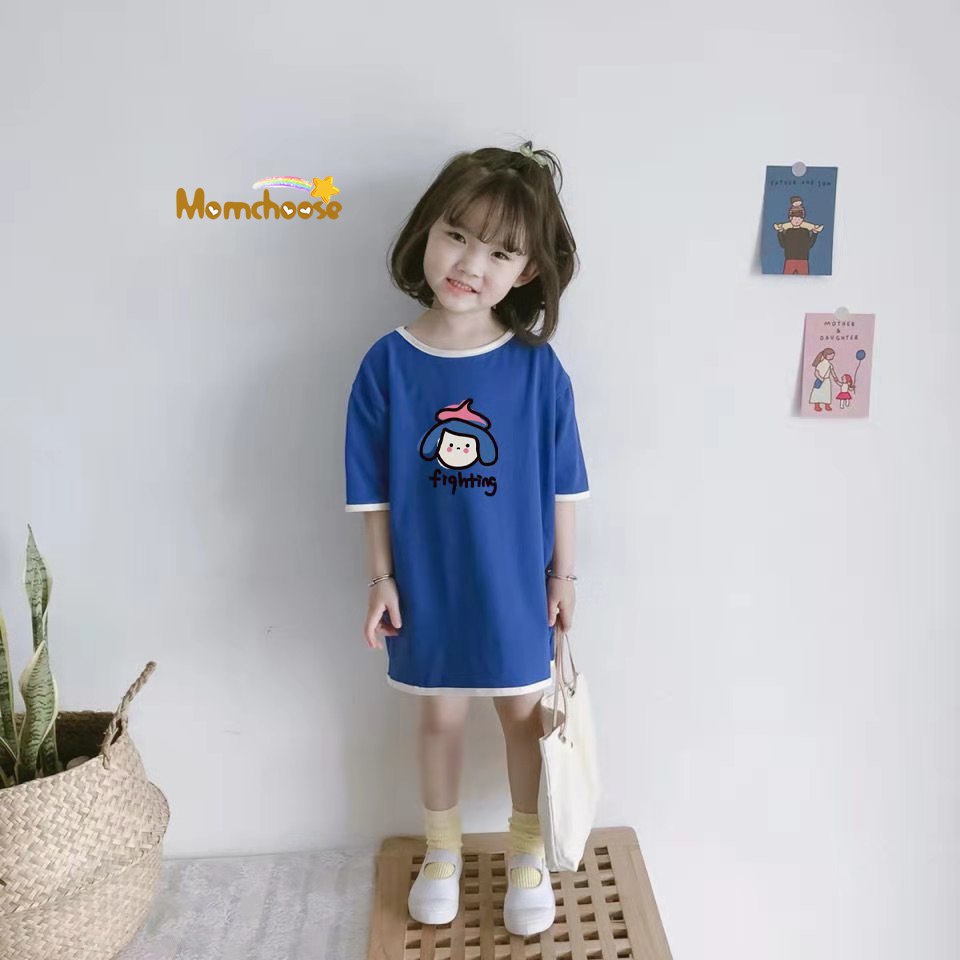 Đầm Thun Ngắn Tay Màu Trơn Phong Cách Phương Tây Dễ Thương Cho Mẹ Và Bé