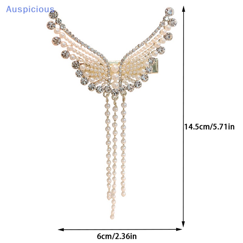 Kẹp Tóc Hình Cánh Bướm Đính Ngọc Trai / Kim Cương Giả Phối Tua Rua Lưng Cổ Tích Cho Nữ