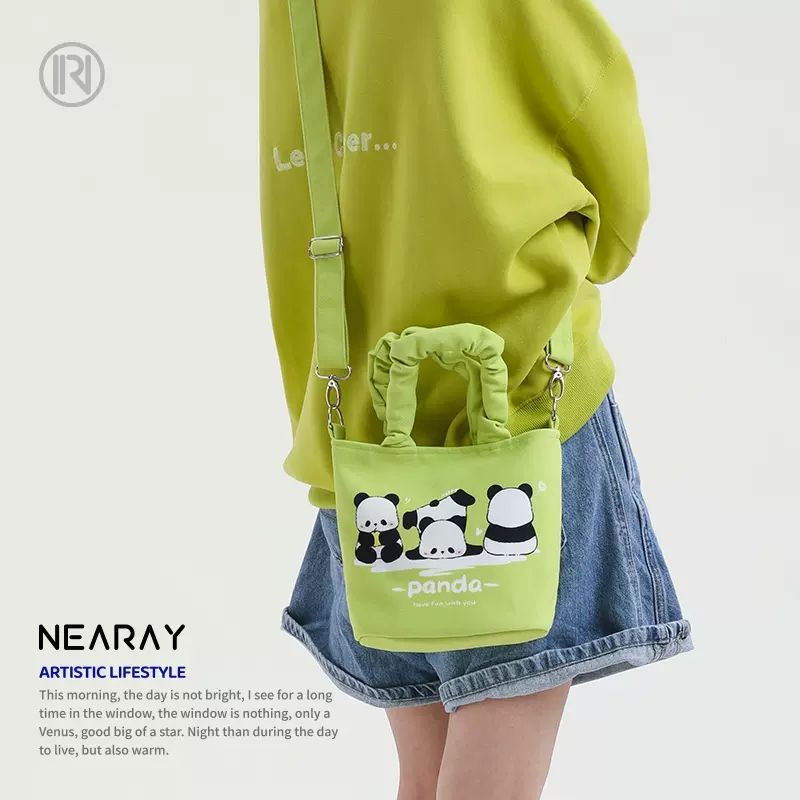 Túi Xách Canvas Họa Tiết Gấu Trúc Hoạt Hình Dễ Thương Cho Mẹ Bỉm Sữa