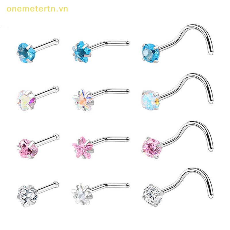 Set 3 Khuyên Mũi Bằng Thép Không Gỉ Đính Đá Thời Trang Cho Nữ