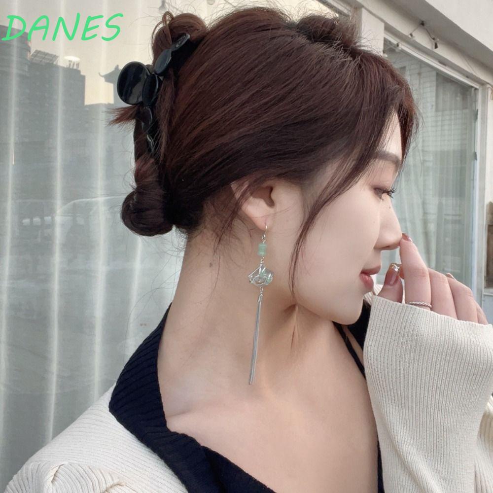 Bông Tai Dáng Dài Hình Quạt Phối Tua Rua Đơn Giản Phong Cách Trung Hoa Cổ Điển Thời Trang Cho Nữ