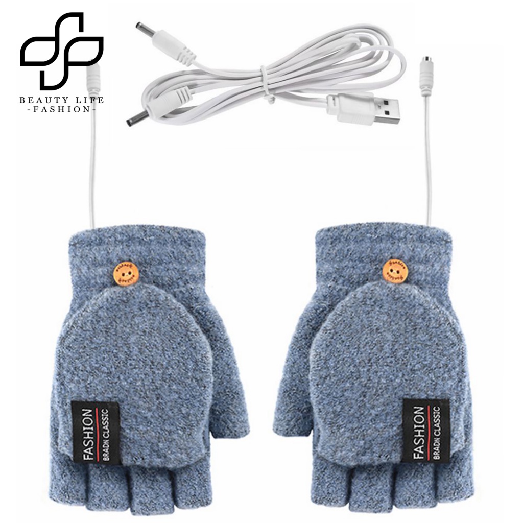 Đôi Găng Tay Hở Ngón Có Đèn Sưởi Ấm Sạc Cổng USB Thời Trang Unisex