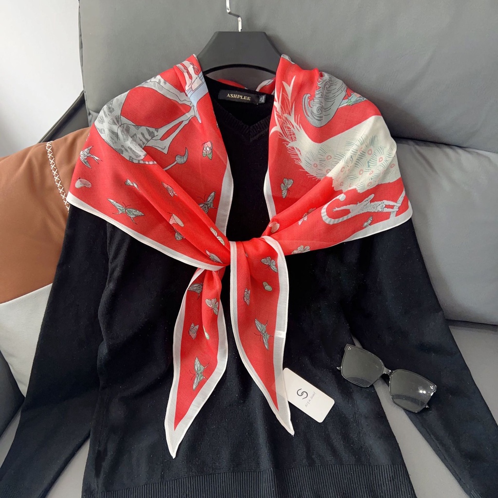 Khăn Choàng Cổ Lụa In Họa Tiết Bươm Bướm Phong Cách Hàn Quốc 180 * 38cm Dành Cho Nữ