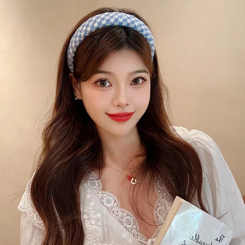 Băng đô cài tóc xốp màu xanh dương phong cách Hàn Quốc thời trang nữ