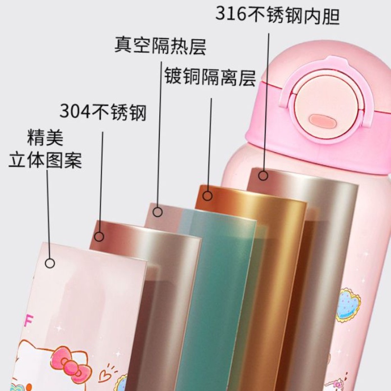 Bình Nước Giữ Nhiệt 500ml Chất Liệu Thép Không Gỉ 316 Họa Tiết Hoạt Hình Dễ Thương