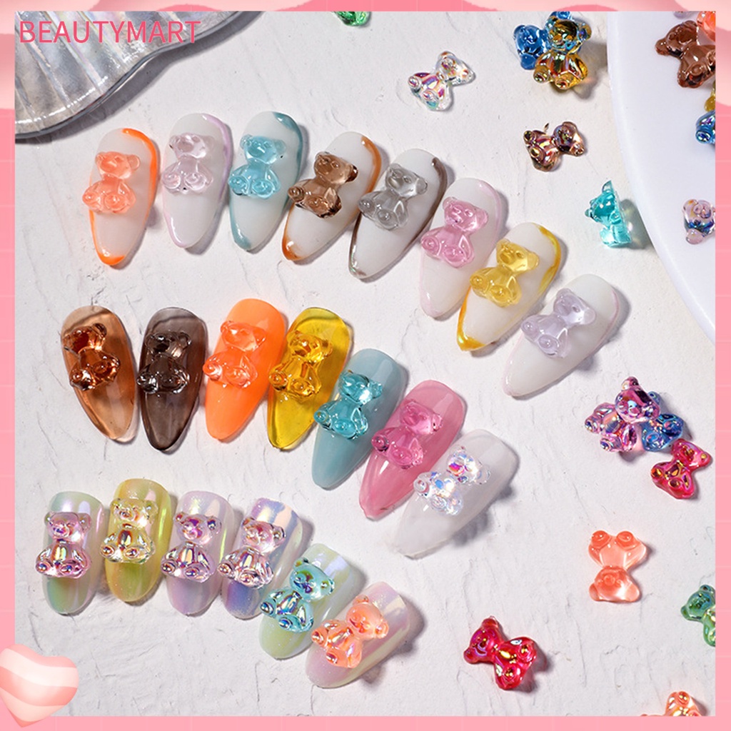 Bộ 50 Phụ Kiện Trang Trí Móng Tay Hình Gấu 3D Lấp Lánh Đa Năng