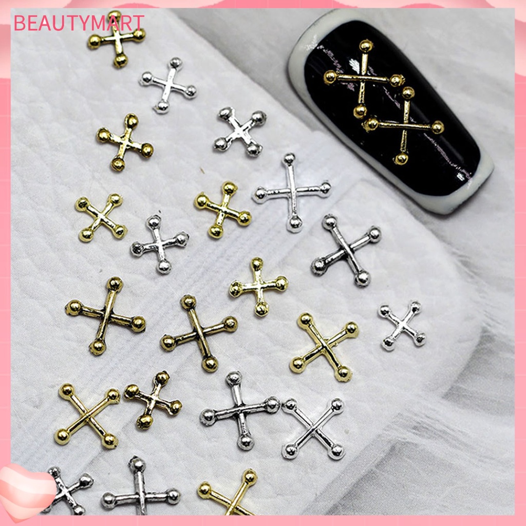 [beautymart] Set 10 Phụ Kiện Trang Trí Móng Tay Nghệ Thuật Hình Chữ Thập Bằng Hợp Kim Kẽm 3D Sống Động Có Thể Tái Sử Dụng Dễ Sử Dụng